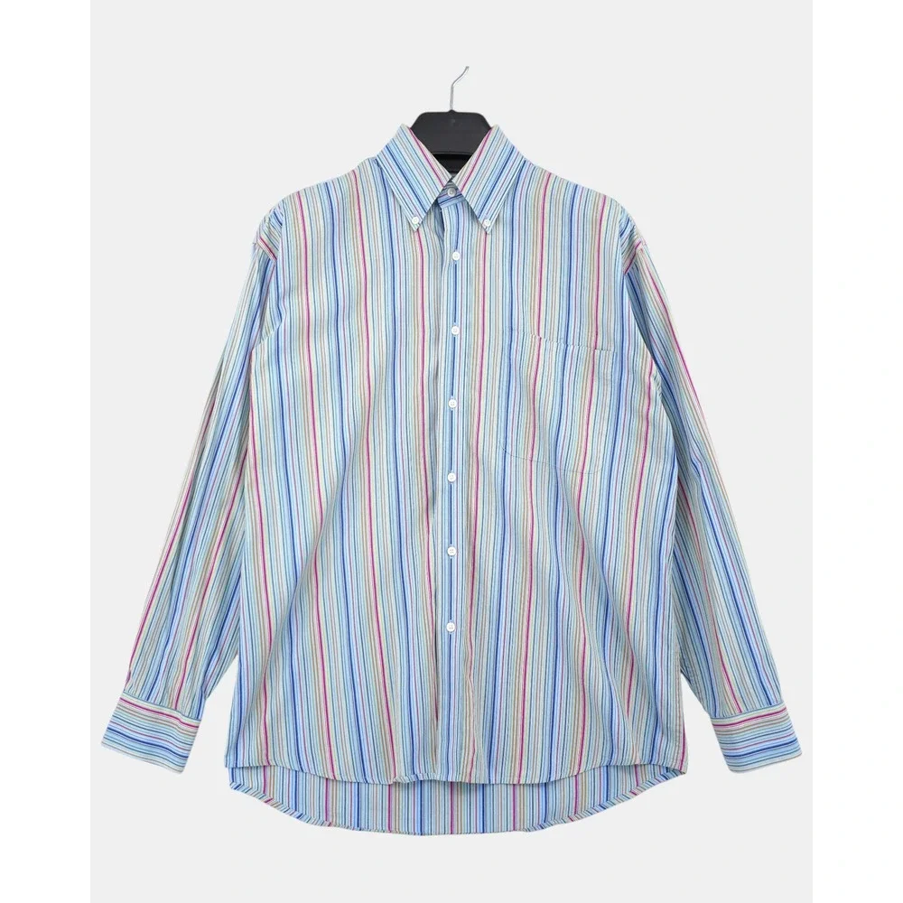 Alan Flusser‎ Men's Medium Multicolor Striped Cotton Button-Down Shirt